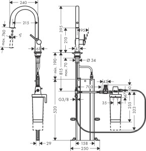 Hansgrohe Aqittura M91 Arıtmalı Eviye Bataryası Çekilebilir gaga 1jet sBox 76800000 - 2