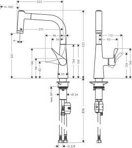 Hansgrohe Metris M71 Eviye Bataryası Çekilebilir Gaga 2 Akışlı 14834000 - 2