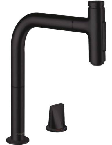 Hansgrohe Metris Select M71 2-delikli Eviye Bataryası Çekilebilir Gaga 2 Akışlı, sBox Mat Siyah 73818670 - 1