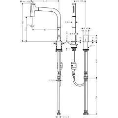 Hansgrohe Metris Select M71 2-delikli Eviye Bataryası Çekilebilir Gaga Paslanmaz Çelik 73819800 - 2