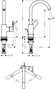 Hansgrohe Rebris S Lavabo Bataryası Dönebilen Kumandalı 72536000 - 3