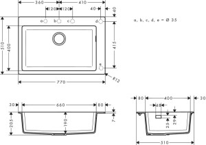 Hansgrohe S510-F660 Ankastre Eviye 660 Grafit Siyahı 43313170 - 2