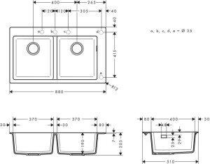 Hansgrohe S510-F770 Ankastre Eviye 370/370 Grafit Siyahı 43316170 - 2