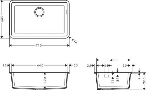 Hansgrohe S510-U660 Tezgah Altı Eviye 660 Grafit Siyahı 43432170 - 2