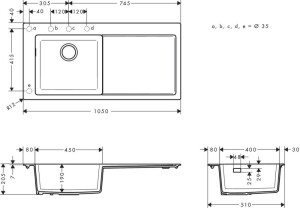 Hansgrohe S5110-F450 Ankastre Eviye 450 Damlalıklı Taş Grisi 43330290 - 2