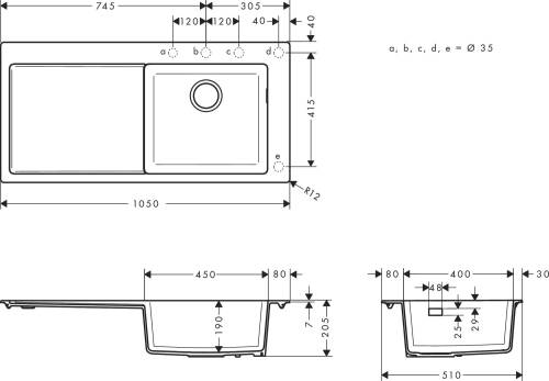 Hansgrohe S514-F450 Ankastre Eviye 450 Damlalıklı Taş Grisi 43314290 - 2