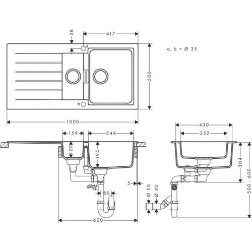 Hansgrohe S52 S520-F480 Ankastre Eviye Damlalıklı Grafit Siyahı 43357170 - 3