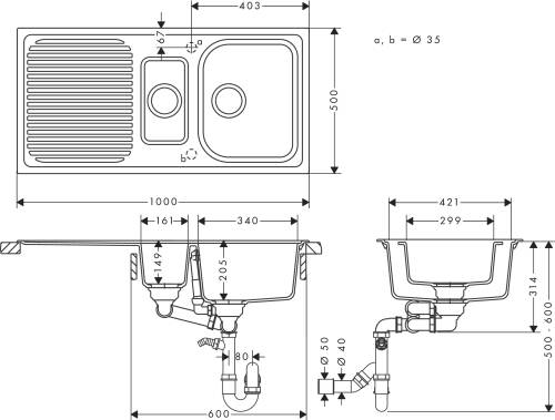 Hansgrohe S52 S520-F525 Ankastre Eviye Damlalıklı Grafit Siyahı 43347170 - 2