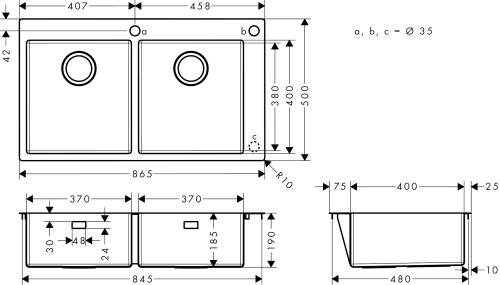 Hansgrohe S712-F765 Tezgah Üstü Eviye 370x370 Paslanmaz Çelik 43311800 - 2