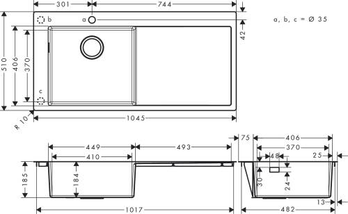 Hansgrohe S716-F450 Ankastre Eviye 450 Damlalıklı Paslanmaz Çelik 43331800 - 2