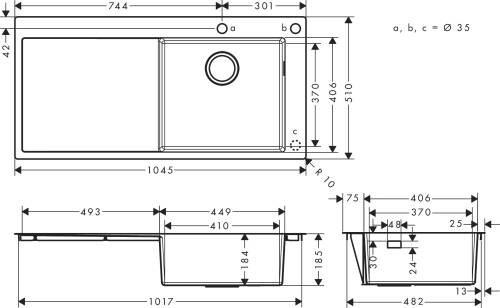 Hansgrohe S717-F450 Tezgahüstü Eviye 450 Sol Damlalıklı Paslanmaz Çelik 43307800 - 3