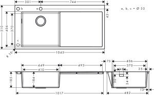 Hansgrohe S718-F450 Ankastre Eviye 450 Sağ Damlalıklı Paslanmaz Çelik 43332800 - 2