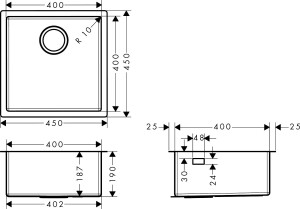 Hansgrohe S719-U400 Tezgah Altı Eviye 400 Paslanmaz Çelik 43425800 - 2