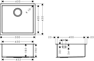 Hansgrohe S719-U450 Tezgah Altı Eviye 450 Paslanmaz Çelik 43426800 - 3