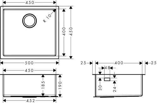 Hansgrohe S719-U450 Tezgah Altı Eviye 450 Paslanmaz Çelik 43426800 - 3