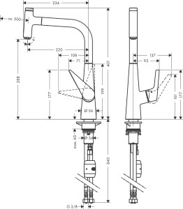 Hansgrohe Talis Select M51 Eviye Bataryası Çekilebilir Gaga 72821000 - 2