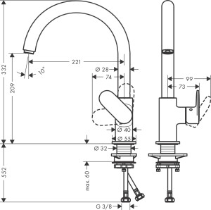 Hansgrohe Vernis Blend M35 Eviye Bataryası 71870000 - 3