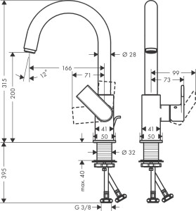 Hansgrohe Vernis Shape Lavabo Bataryası Dönebilen Kumandalı 71564000 - 2