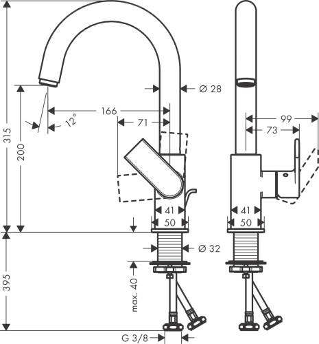 Hansgrohe Vernis Shape Lavabo Bataryası Dönebilen Kumandalı 71564000 - 2